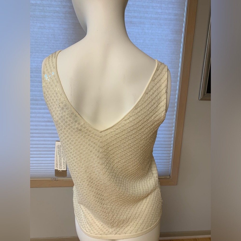 NWT Jones New York Women’s Beige Sequin V-Neck Sleeveless Top Size:Medium - Picture 2 of 6